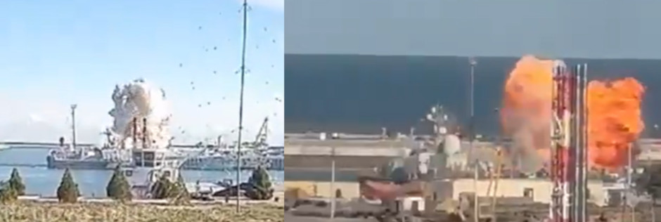 At least two Ukrainian 'Foxbat' OWA-UAVs attack Russian naval base in Caspian